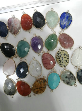 天然石包边切面水滴吊坠22*30mm不规则大水滴单孔坠子手工配件diy