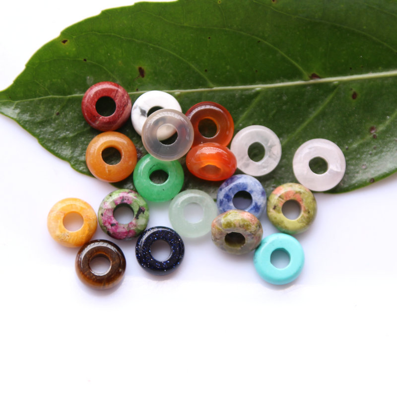 天然石大孔算珠10*5mm圆环隔珠车轮珠粉红绿蓝黄白绿项链手链配件