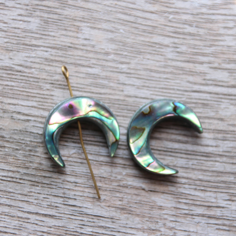鲍鱼贝弯月吊坠20mm彩光贝壳月亮通孔项链发簪头饰服饰配件手工