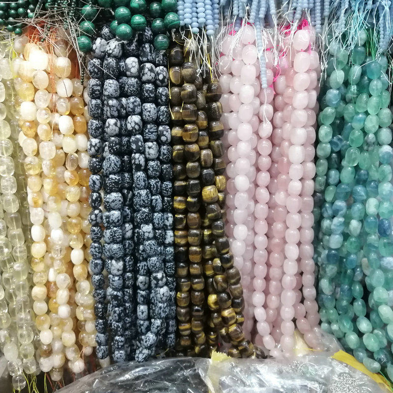 天然石长圆形散珠15*20mm不规则圆润水晶玛瑙萤石天河闪光半成品