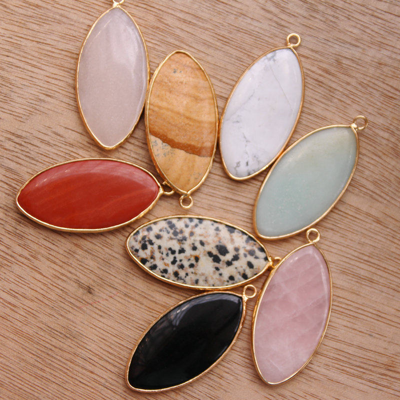 NATURAL STONE MARQUISE EDGING PENDANT PINK WHITE YELLOW BLACK GREEN RED AND GOLD EDGED SINGLE-HOLE PENDANT DECORATION DIY HAND-MADE ACCESSORIES