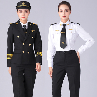 女款邮轮游艇船长制服船员黑色西装外套航海船务工作服个性女西服