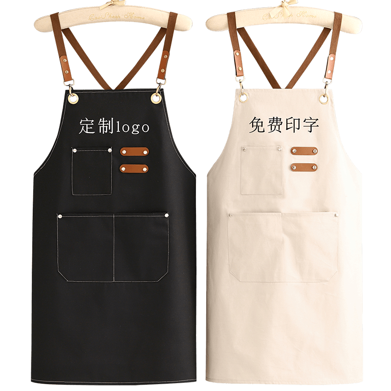 帆布高档围裙工作服女定制LOGO印字洋气新款2023餐饮专用做饭围腰