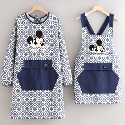 韩版帆布罩衣厨房家用防污围裙做饭围腰反穿餐饮长袖防护工作服女