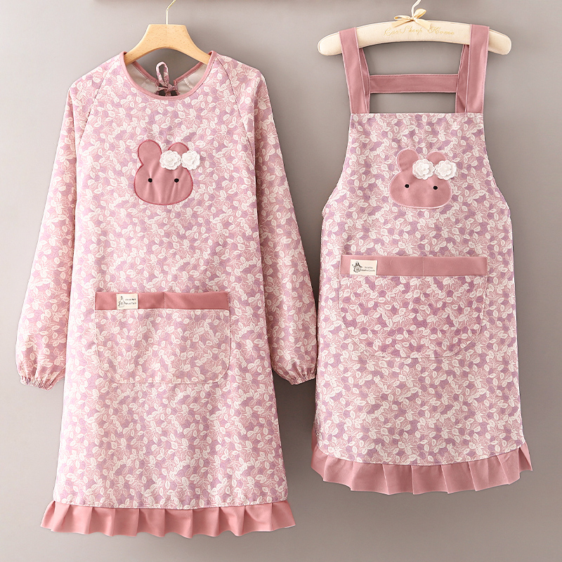 纯棉帆布围裙长袖罩衣女耐磨耐用