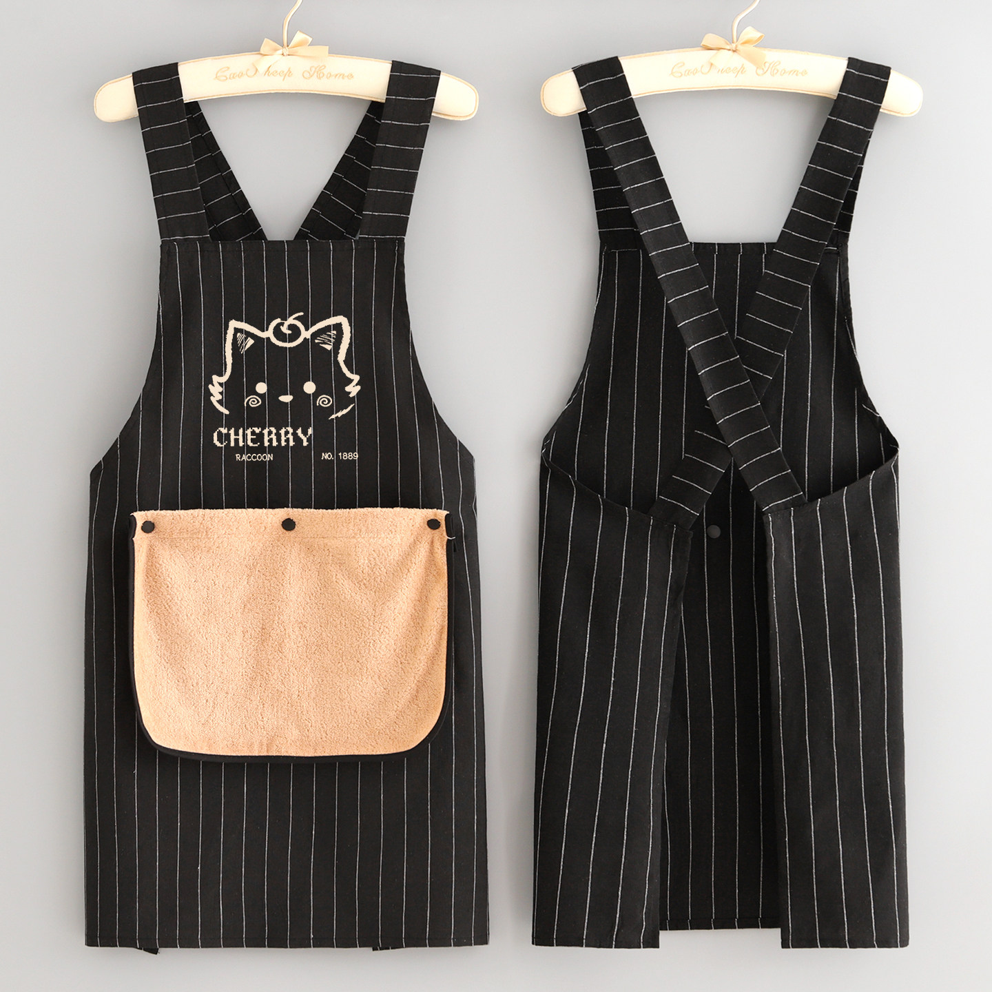 卡通棉布围裙厨房家用做饭围腰男女款防污透气工作服餐饮饭店专用