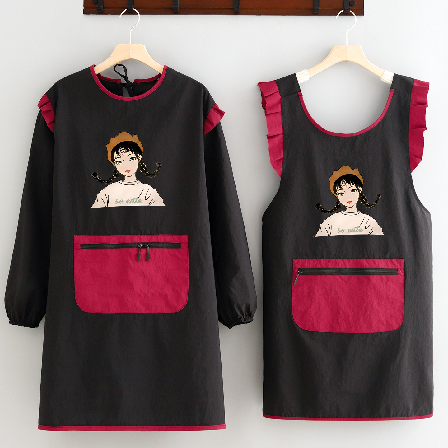 韩版防污罩衣厨房做饭长袖家用防泼水围裙印字美甲美容院工作服女