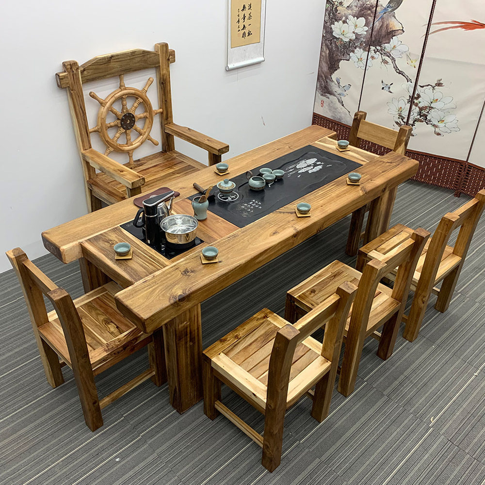 实木茶桌椅组合老船木功夫小茶几自动上水茶台桌办公家具套装一体