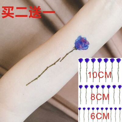 蔡徐坤同款纹身贴蓝玫瑰花手臂