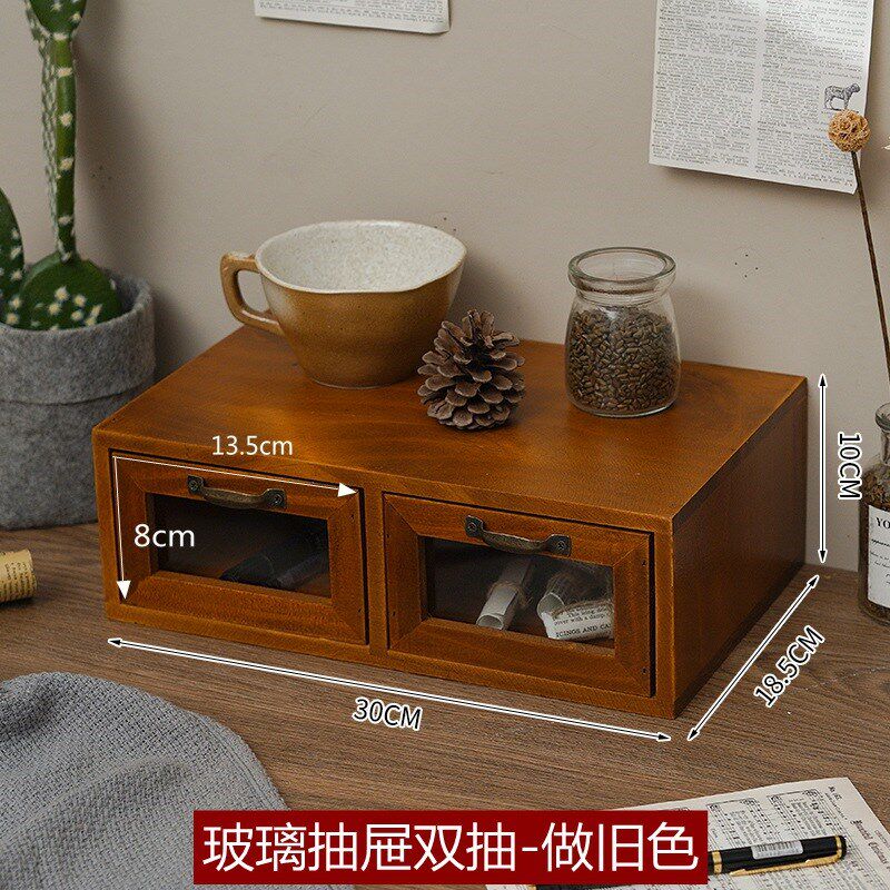 中式实木抽屉式复古电脑增高架桌面收纳盒化妆品办公室桌上置物架