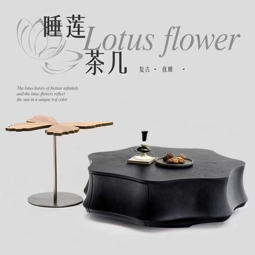睡莲茶几小户型现代简约意式极简异形花瓣实木客厅家用中古风