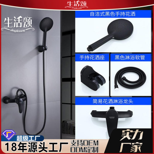 生活颂黑色恒温花洒全套装浴室淋浴器喷头铜按摩多功能轻奢花洒