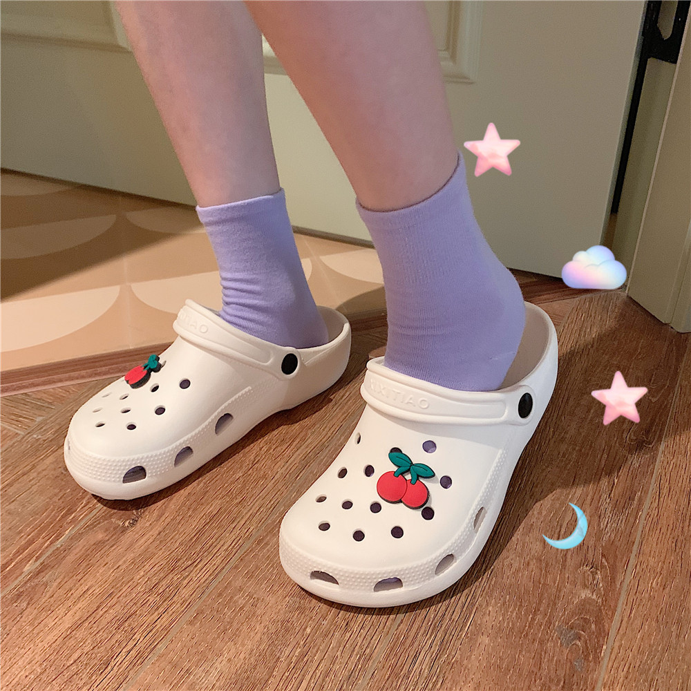 韩版新款洞洞鞋女士休闲平底轻便护士包头凉拖鞋卡通可爱ins潮