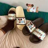 软底时尚 沙滩可爱铃铛狗狗男女士夏凉拖情侣一字卡通休闲舒适拖鞋
