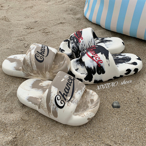 个性时尚潮酷泼墨撞色情侣凉拖鞋