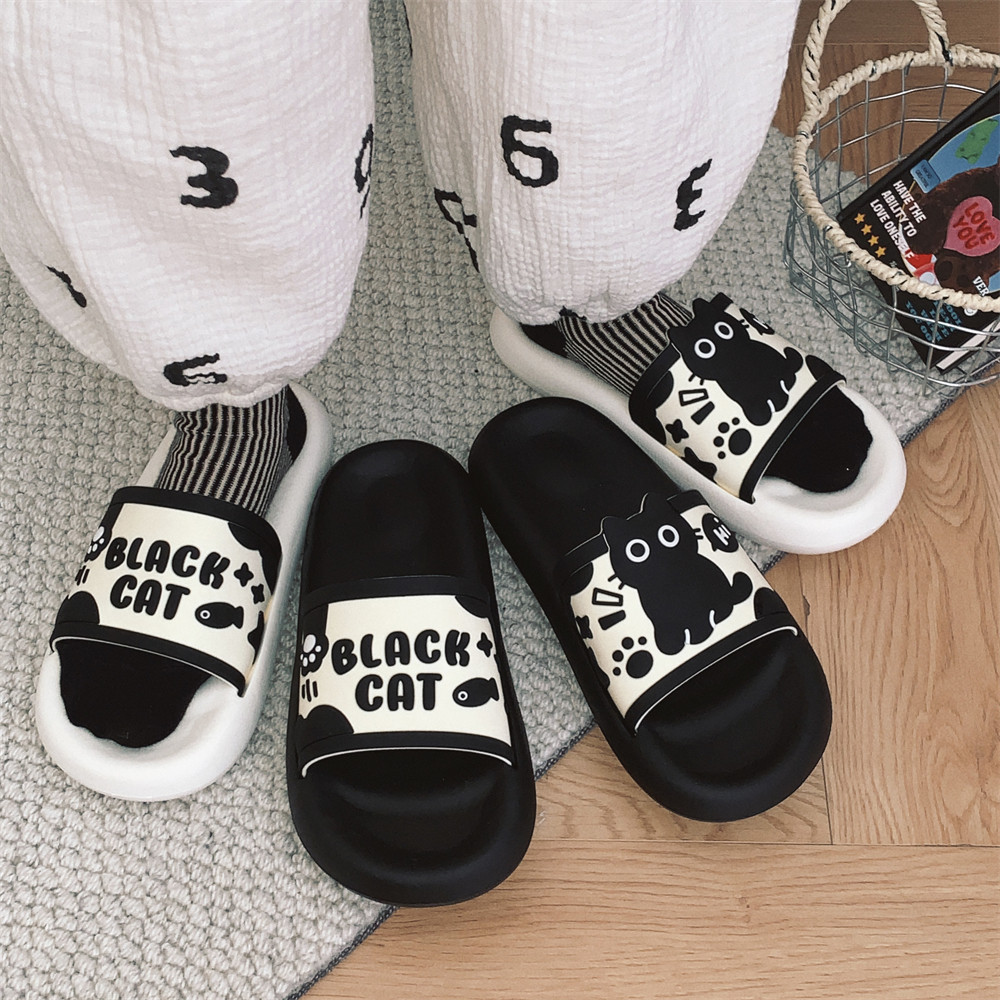 女夏踩屎感软底防滑居家凉拖鞋个性百搭潮酷卡通黑色小猫一字拖鞋,居家布艺,居家凉拖/凉鞋,淘宝优惠券,粉丝福利购,淘宝优惠卷