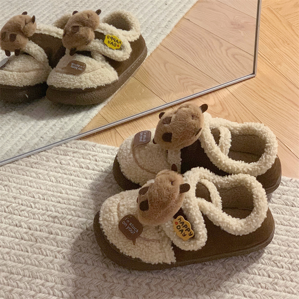 卡皮巴拉水豚羊羔毛魔术贴豆豆鞋