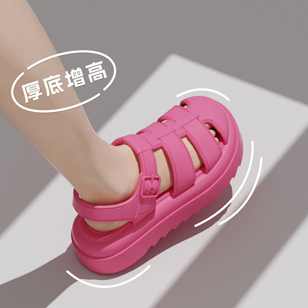 厚底室外百搭网红罗马凉鞋夏玫红时尚透气EVA材质踩屎感沙滩鞋女,女鞋,时装凉鞋,淘宝优惠券,粉丝福利购,淘宝优惠卷