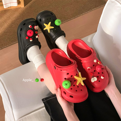 防滑户外穿夏厚底增高足弓洞洞鞋