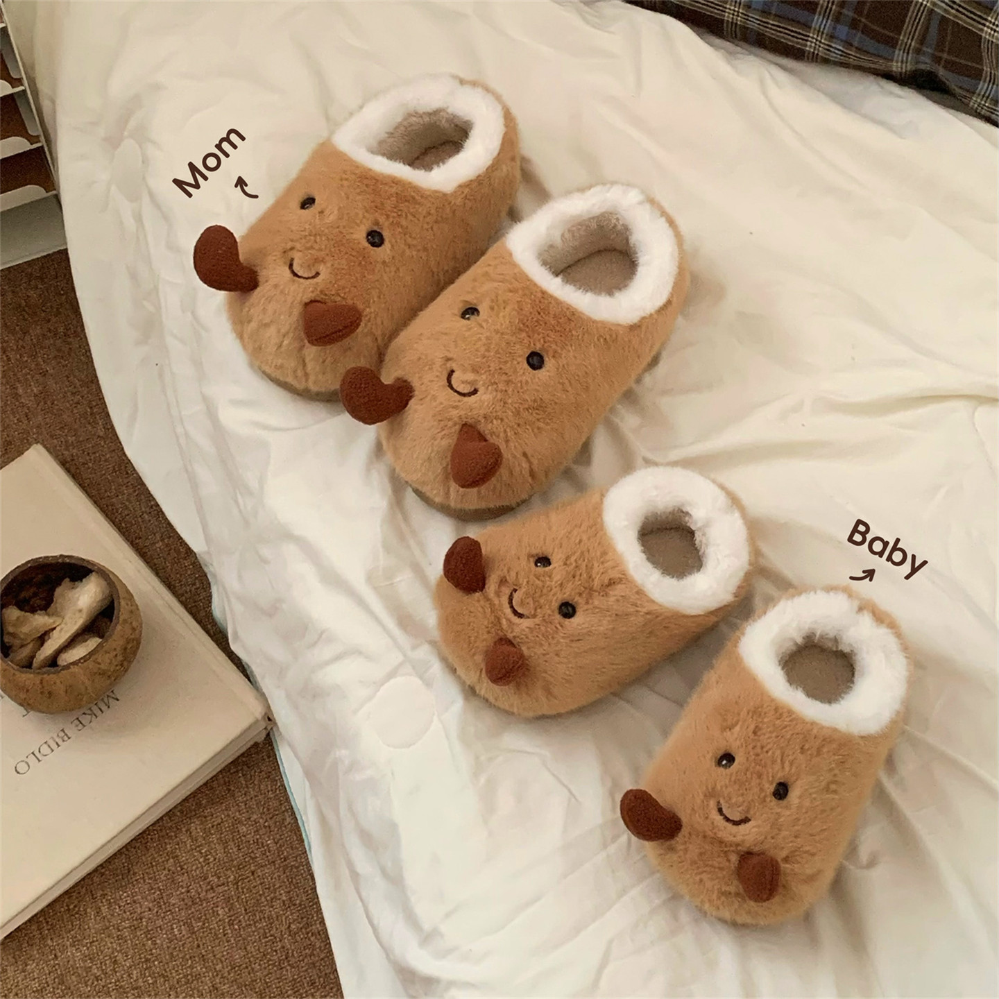 舒适软底可爱土豆居家包跟毛毛鞋冬天亲子儿童男童女童防滑棉拖鞋,童鞋/婴儿鞋/亲子鞋,儿童棉拖鞋,淘宝优惠券,粉丝福利购,淘宝优惠卷