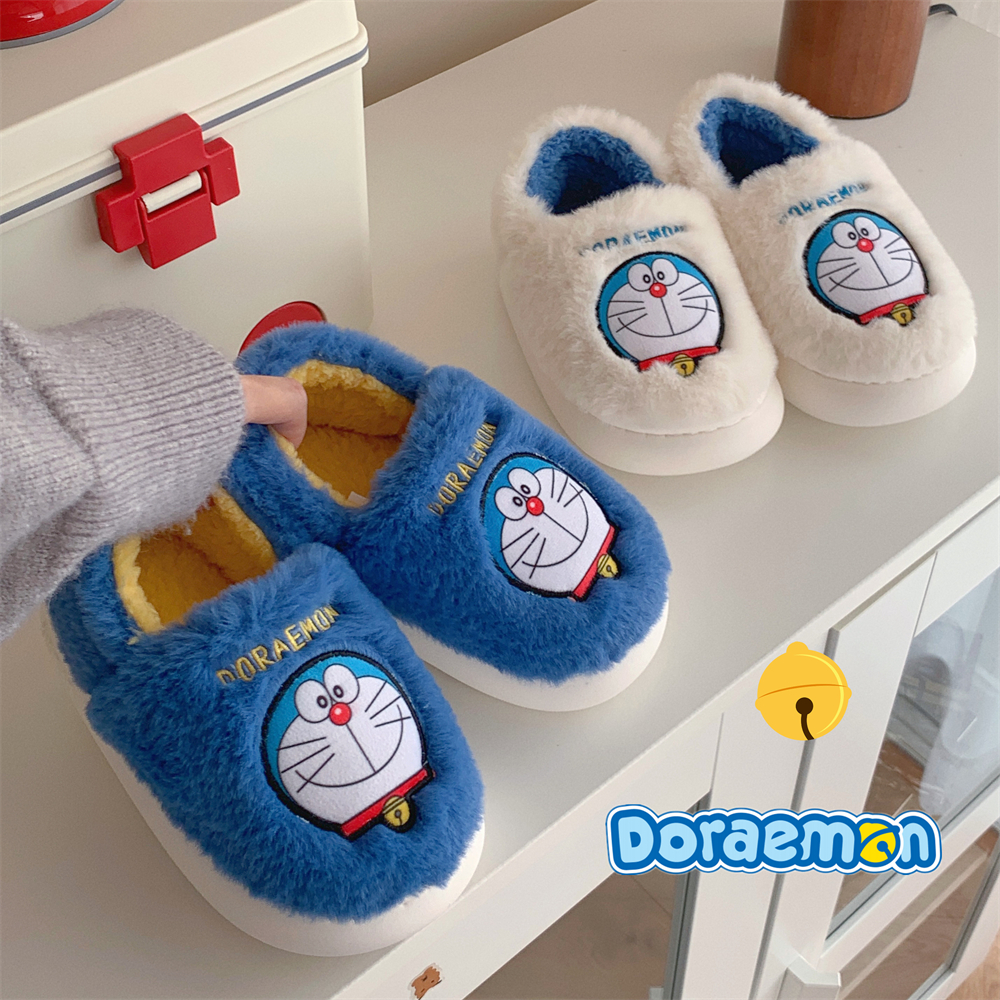 正版卡通可爱哆啦A梦毛绒棉拖鞋