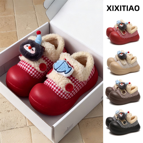 加绒可爱面包鞋女冬厚底企鹅小鱼