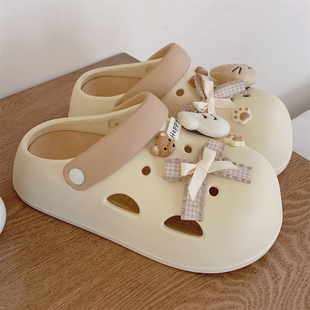 洞洞鞋 日系拿铁色夏包头凉拖鞋 女软萌可爱小猫咪防滑厚底外穿新款