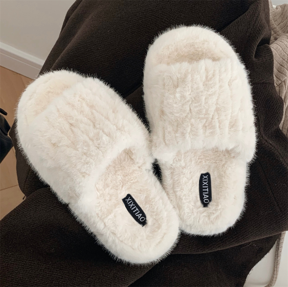 百搭休闲防滑简约风纯色毛毛拖鞋