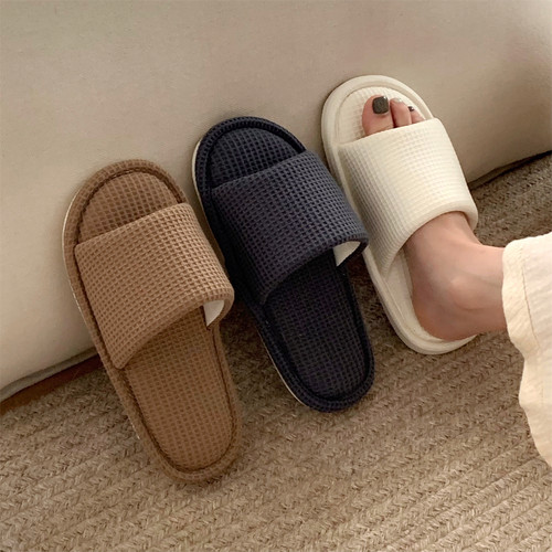 吸汗简约华夫格春夏棉布拖鞋