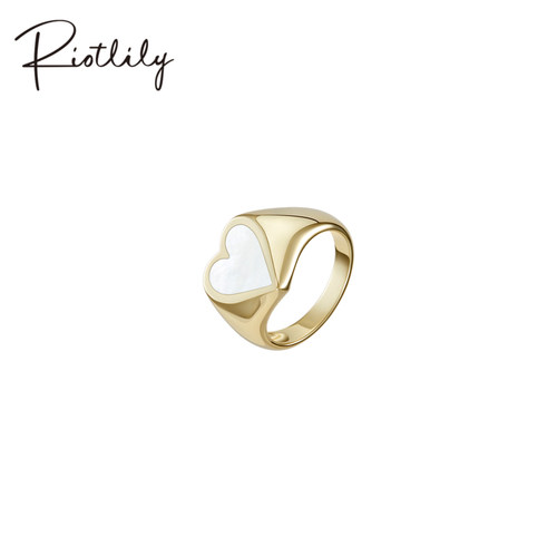 Riotlily/艾特里里酷感爱心925银戒指贝壳个性设计宽版秋选臻品