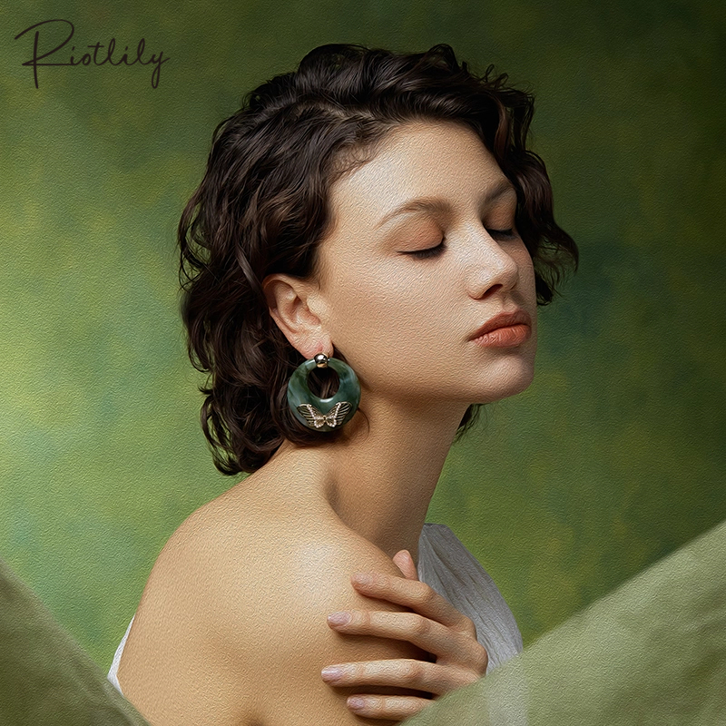Riotlily艾特里里自由蝶变系列耳环夸张艺术感绿色耳环送女友礼物