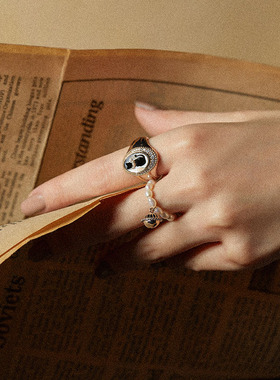 Riotlily艾特里里伊丽喵白戒指珍珠贝壳趣味小猫组合戒女款礼物