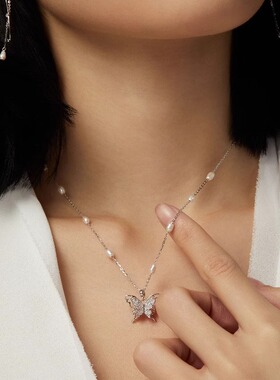 Riotlily艾特里里羽翼微光项链925银珍珠浪漫项链礼物女款礼物