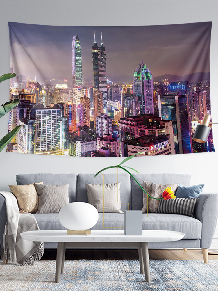 PENGCHENG 심천 도시 야경 거리 장면 사진 주변 기숙사 침실 장식 배경 벽 천 포스터 교수형 천 태피스트리