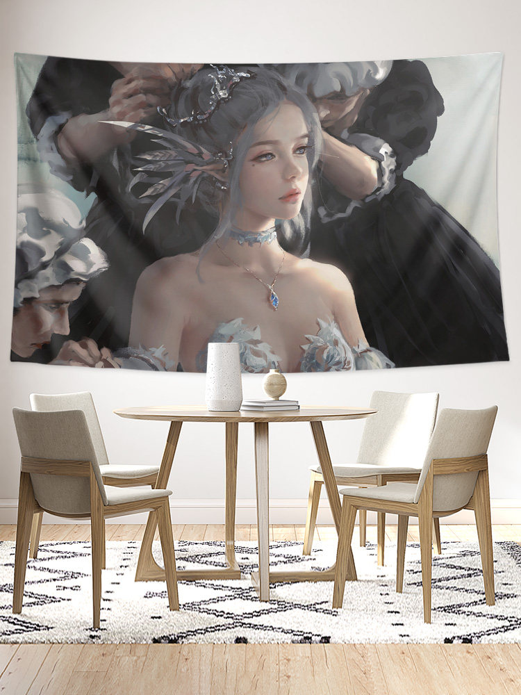 손으로 그린 ??게르만 신화 밴시 엘프 그림 기숙사 침실 소파 장식 그림 배경 벽 천 포스터 교수형 천