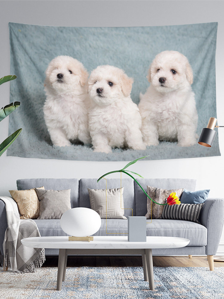 크리 에이 티브 손으로 그린 ??곱슬 BICHON 개 귀여운 애완 동물 가게 벽 천으로 장식 배경 천으로 포스터 교수형 천 태피스트리 교수형 그림