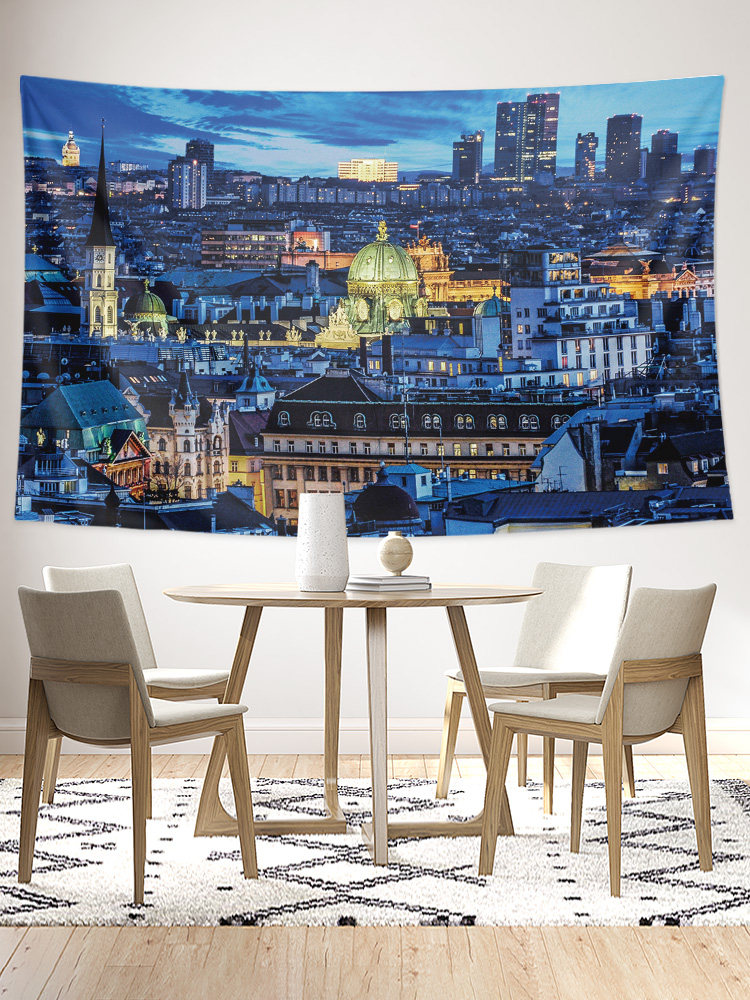 유럽 ??오스트리아 비엔나 음악 수도 도시 건물 벽 천 장식 배경 천 포스터 매달려 태피스트리