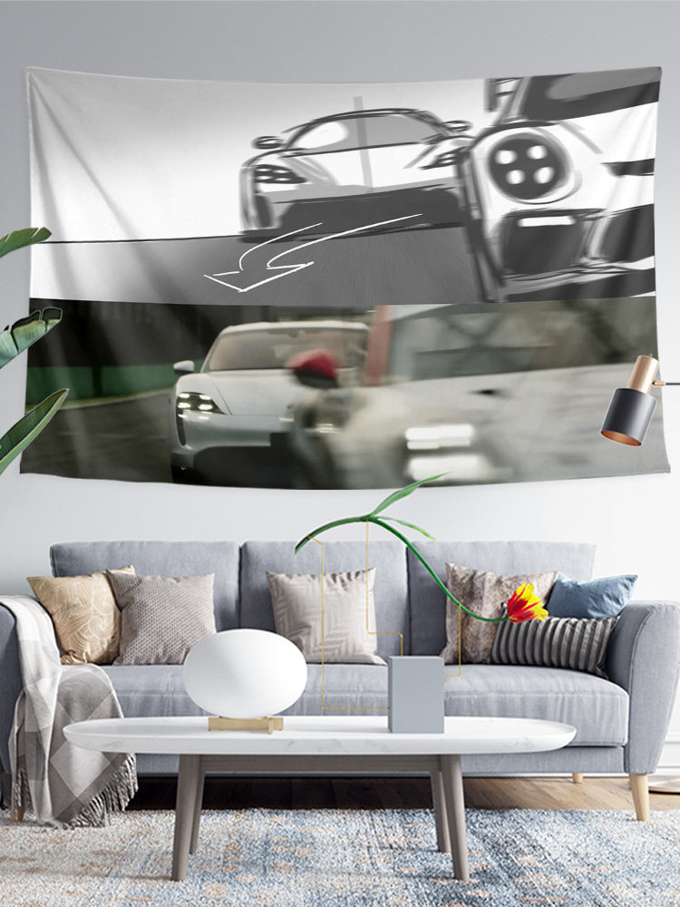 PORSCHE TAYCAN 전기 스포츠카 주변 자동차 모델 상점 장식 배경 벽 천 포스터 태피스트리 교수형 천