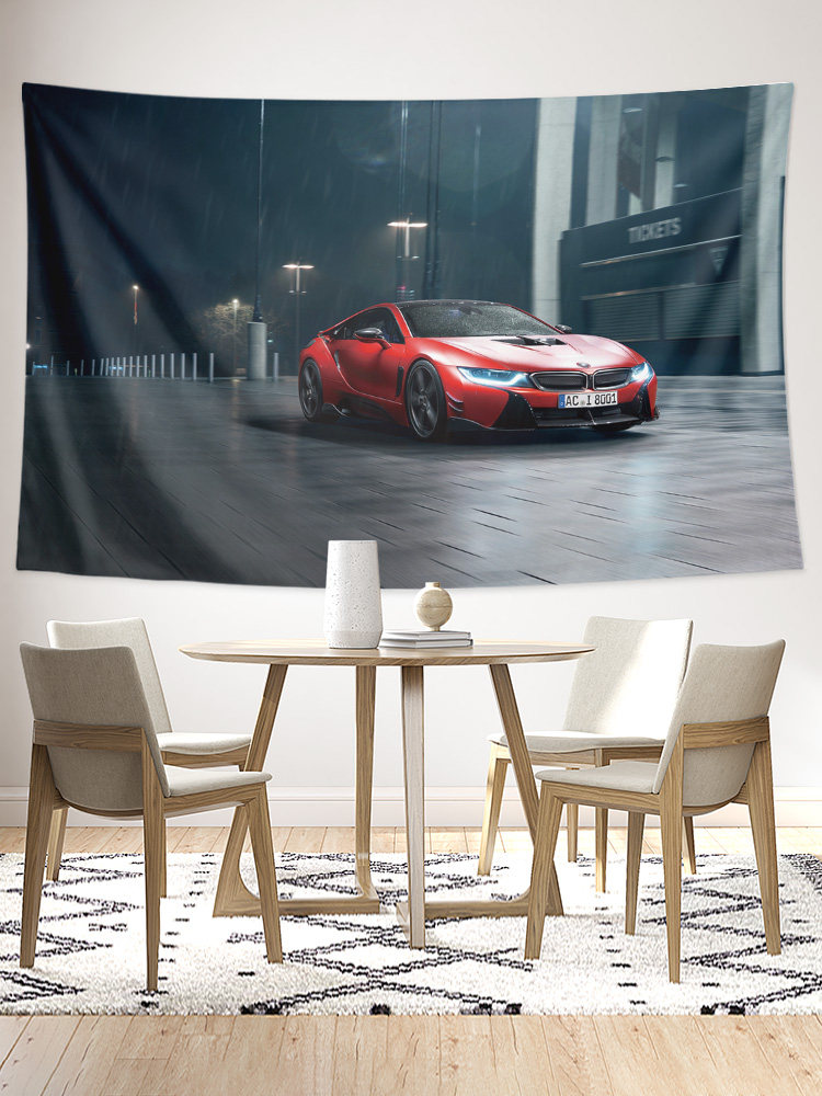 BMW BMW I8 로드스터 전기 슈퍼카 주변 벽 천으로 장식 배경 천 포스터 교수형 천 태피스트리