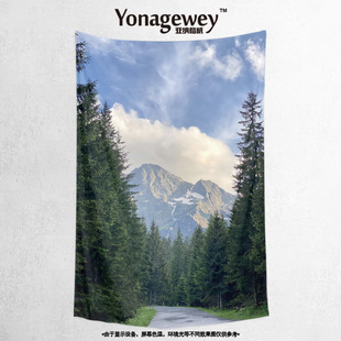 竖款森林树木自然植物惬意简约户外氛围感墙壁装饰海报背景布挂布