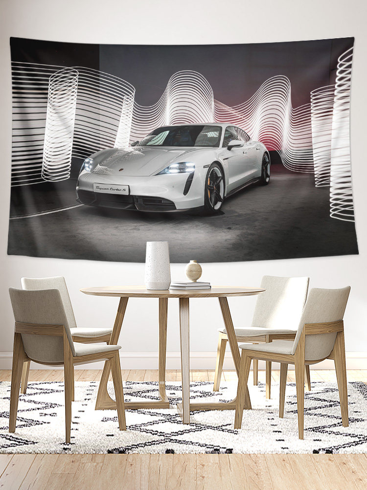 PORSCHE TAYCAN 전기 스포츠카 주변 자동차 모델 상점 장식 배경 벽 천 포스터 태피스트리 교수형 천