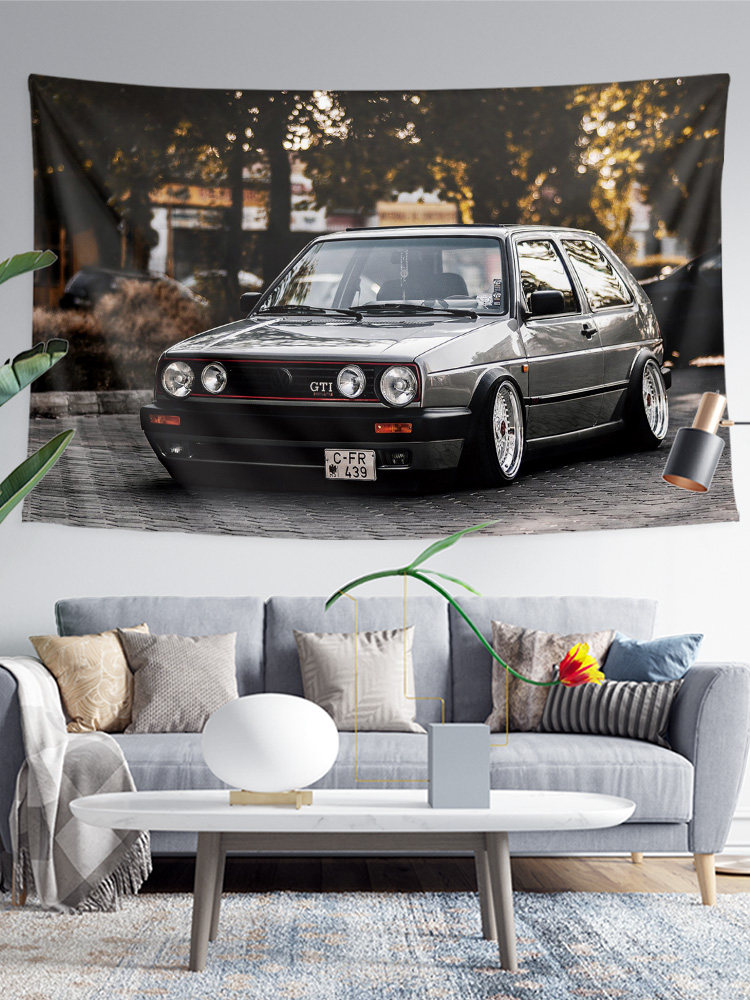 폭스바겐 1세대 및 2세대 골프 복고풍 감성 자동차 사진 주변 장식 그림 배경 벽 천 포스터 교수형 천