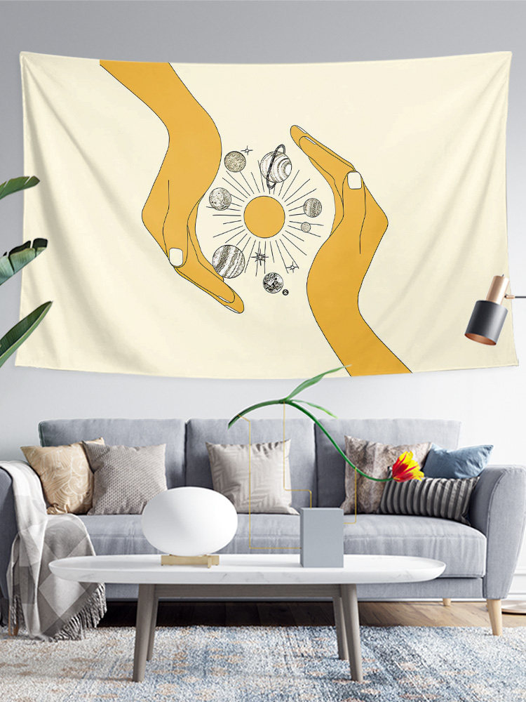 골든 팜 우주 행성 크리 에이 티브 기숙사 침실 벽 장식 패브릭 그림 배경 천으로 포스터 교수형 태피스트리