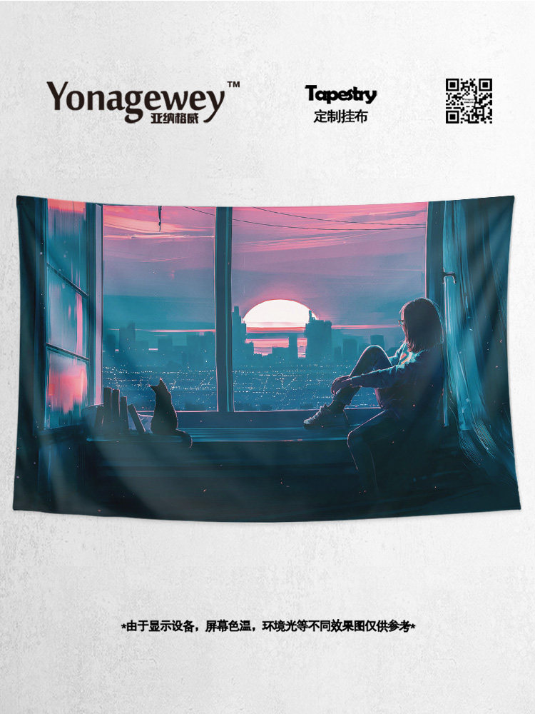 소녀 캐릭터 다시 그림 크리 에이 티브 인터넷 연예인 여대생 기숙사 침실 장식 배경 벽 천 포스터 교수형 천