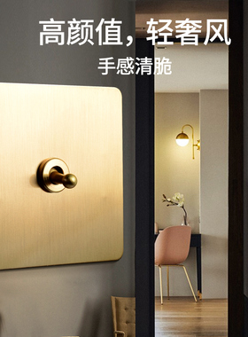 美式现代简约轻奢风黄铜拨杆复古开关面板86型酒店民宿金属色插座