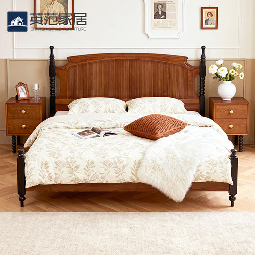 美式实木床复古中古风储物次卧床