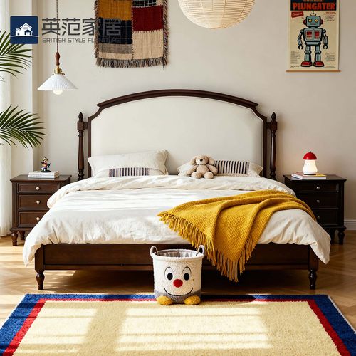 美式中古风床主卧现代简约小户型