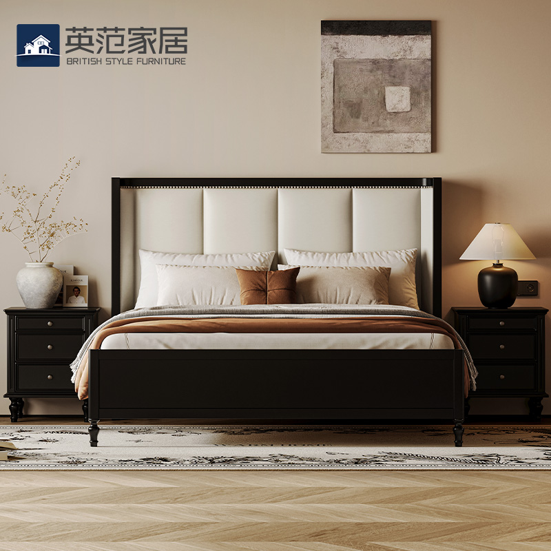 中古风全实木床主卧法式复古黑色