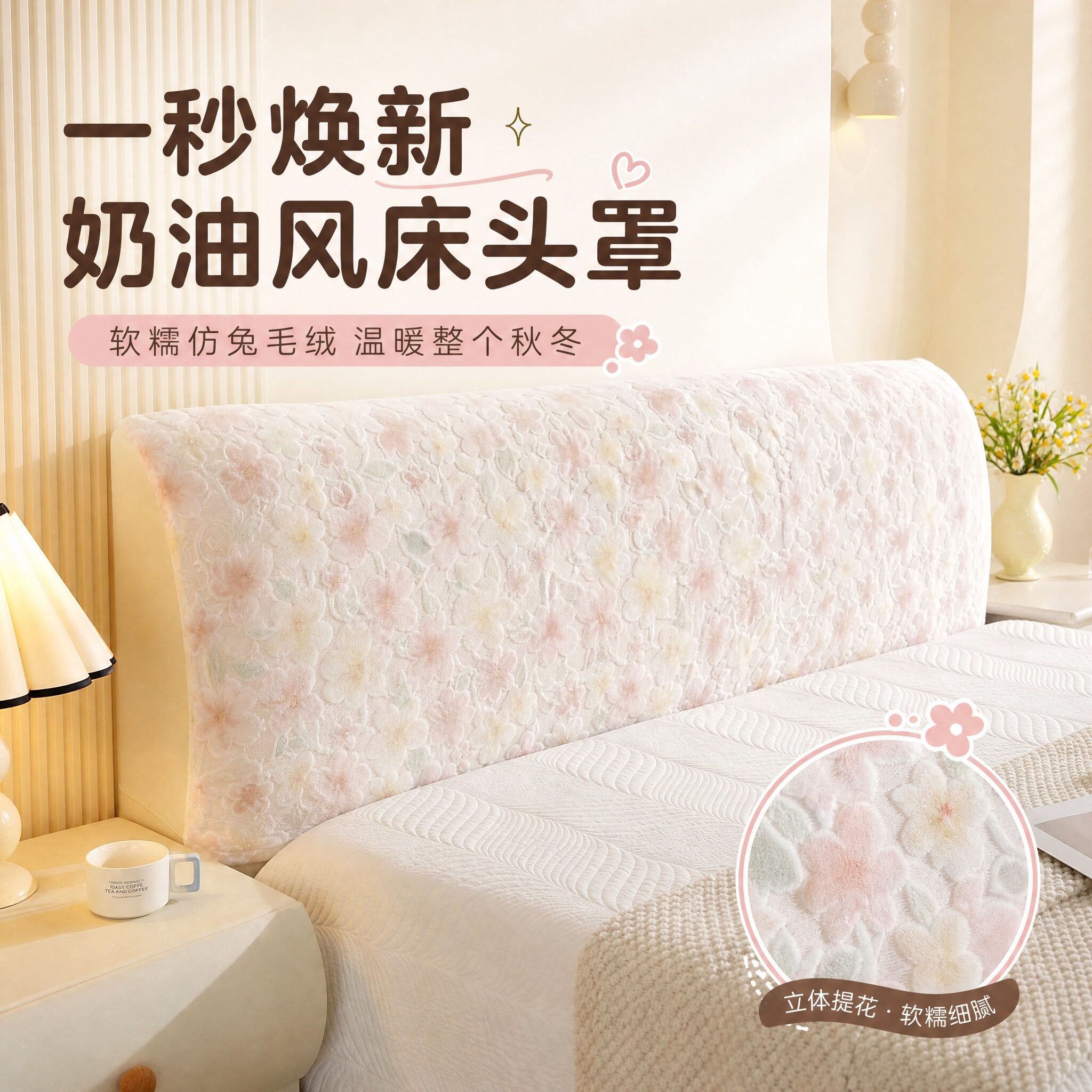毛绒床头罩套公主风简约全包保暖防尘遮丑床头保护罩秋冬加高防撞
