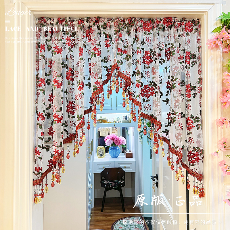 [福利高货] 免打孔蕾丝门帘氛围感手工吊珠隔断帘卧室客厅多用帘